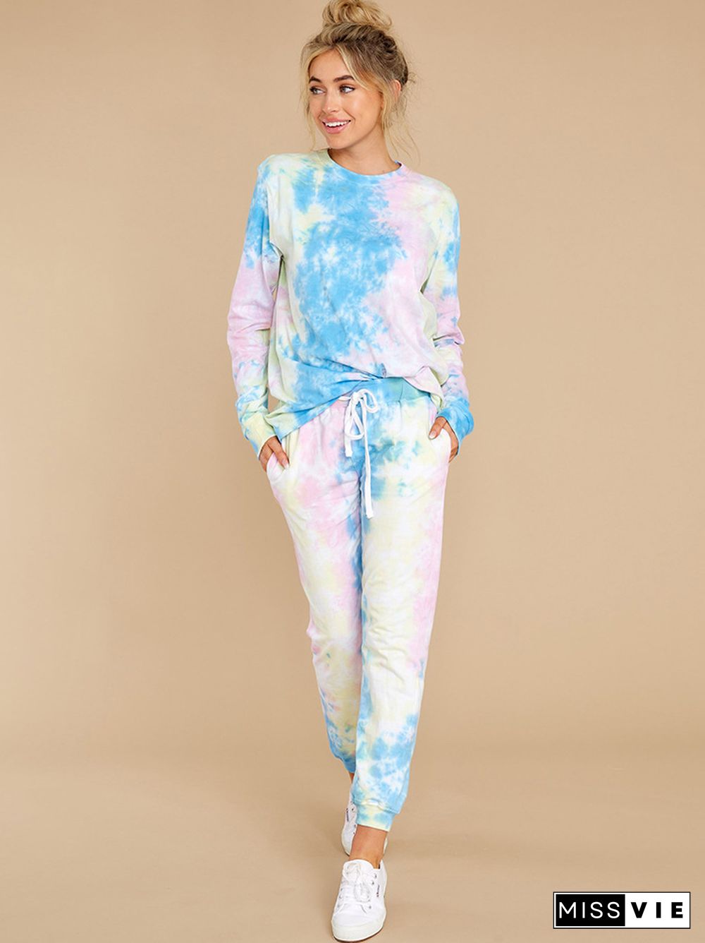 Autumn Tie-dye Printed Long Sleeve T-shirt Pants Two-piece Set