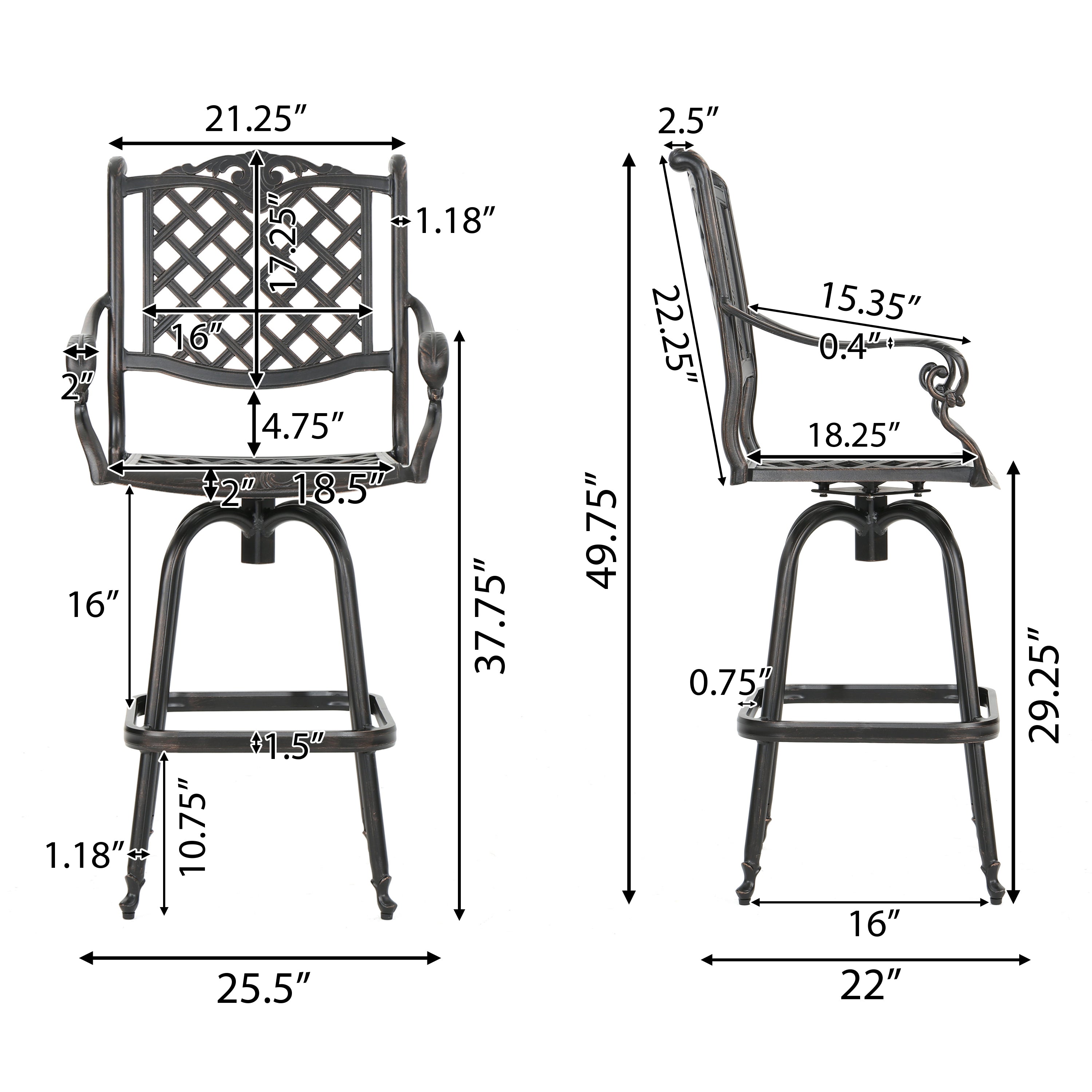 Pomelo Traditional Outdoor Shiny Copper Cast Aluminum Swivel Barstool with Arms