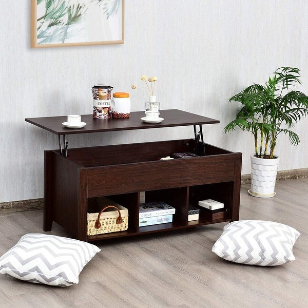 Lift Top Storage Space Coffee Table， Multi-Functional Modern Coffee Table with Height Adjustable Top and Hidden Compartment