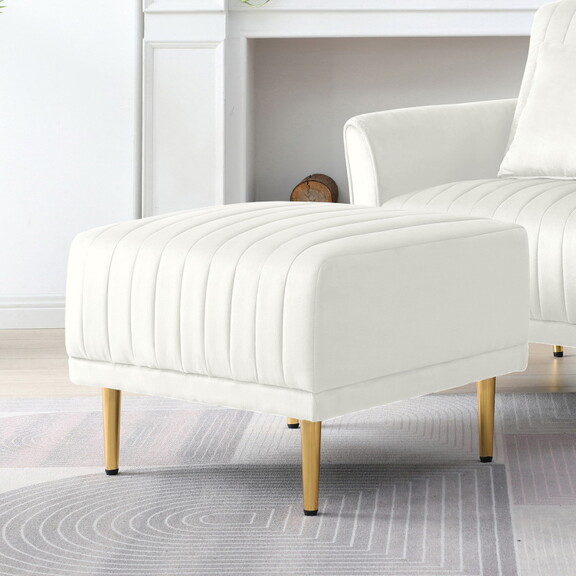 Square Ottoman Cream Velvet Stool Seat with Metal ...