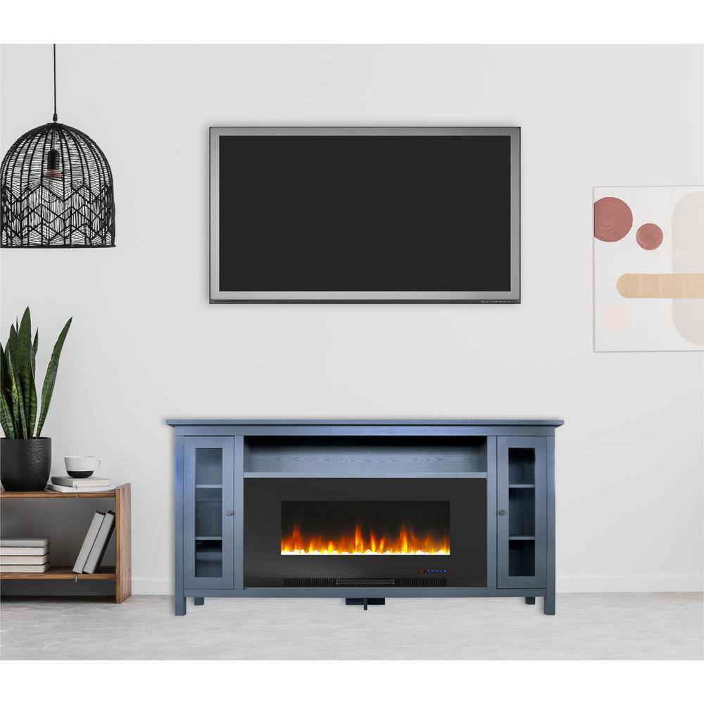 Hanover Brighton 69.7 in. Freestanding Electric Fireplace TV Stand in Slate Blue with Crystal Rock Display FS6938-1BSB