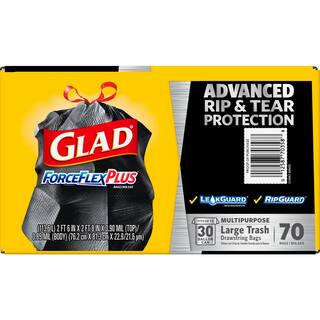 Glad 30 Gal. Drawstring ForceFlexPlus Large Black Outdoor Trash Bags (70-Count) 1258770358