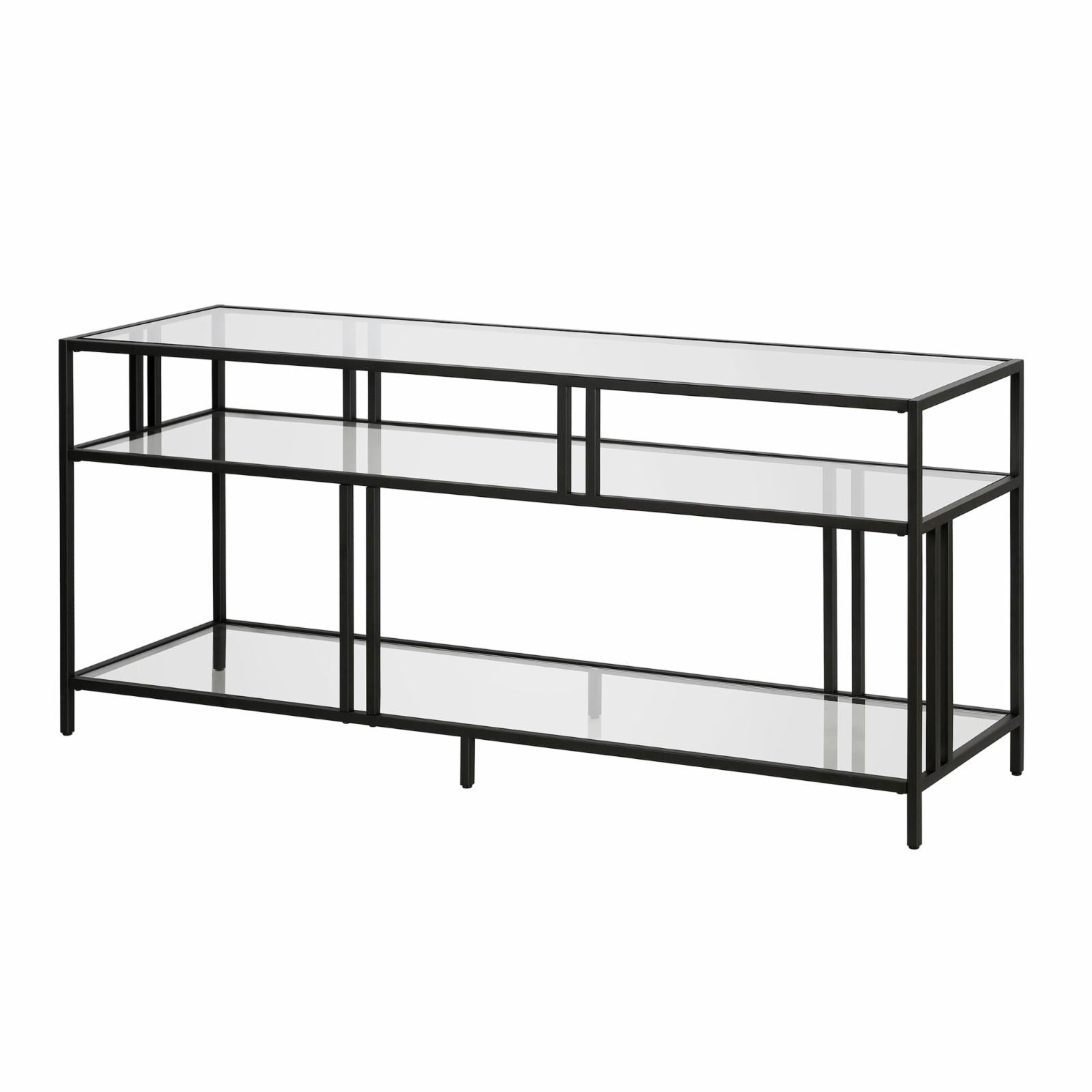 Evelyn&Zoe Industrial Metal TV Stand with Glass Shelves for TVs up to 60