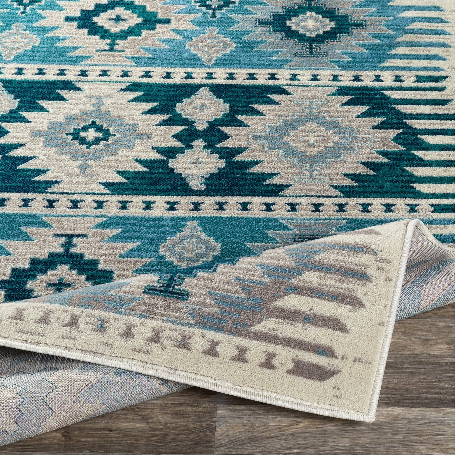 Paramount Rug in Aqua, Teal, Dark Blue, Light Gray, Cream