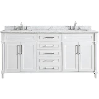 Home Decorators Collection Aberdeen 72 in. W x 22.1 in. D x 34.6 in. H Freestanding Bath Vanity in White with Carrara Marble Top Aberdeen 72W