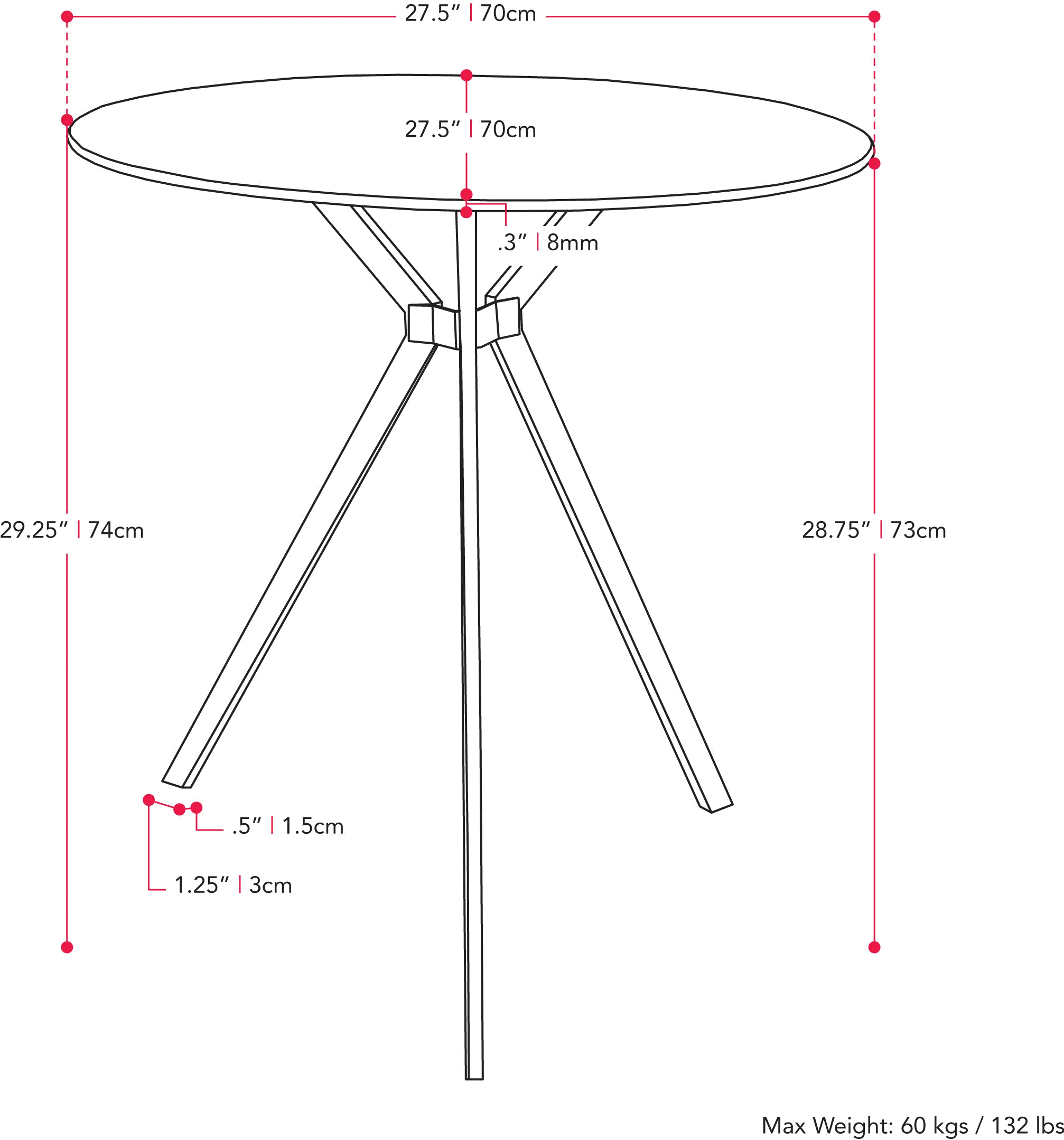 Lennox Glass Top Bistro Table