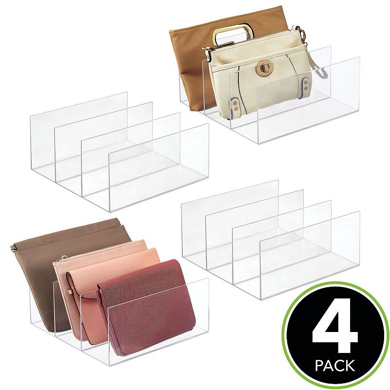 mDesign Plastic Divided Purse Storage Organizer for Closets - 4 Pack