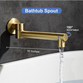 RAINLEX Round Single-Handle Wall Mount Roman Tub Faucet with Swivel Spout in Brushed Gold (Valve Included) RX96207LSJ