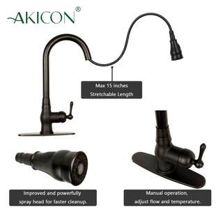 Akicon Single-Handle Pull Down Sprayer Kitchen Faucet with Deck Plate in Oil Rubbed Bronze AK418-ORB