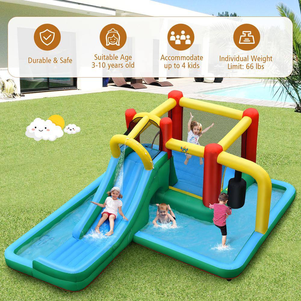 Costway Fabric Slide Water Park Climbing Bouncer Pendulum Tunnel Game without Blower OP70801