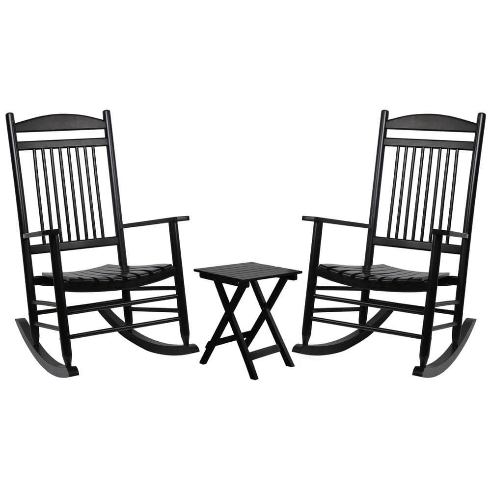 VEIKOUS Black 3-Pieces Wooden Patio Outdoor Rocking Chair Set rockerset-black