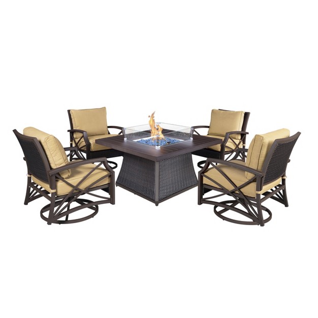 Kinger Home Patio Furniture Set With Propane Gas Fire Pit Tables Propane Fire Fire Pits For Outside Conversation Sofa Set With Swivel Chair Rattan Wicker Aluminum Frame 42 Inch Tabletop