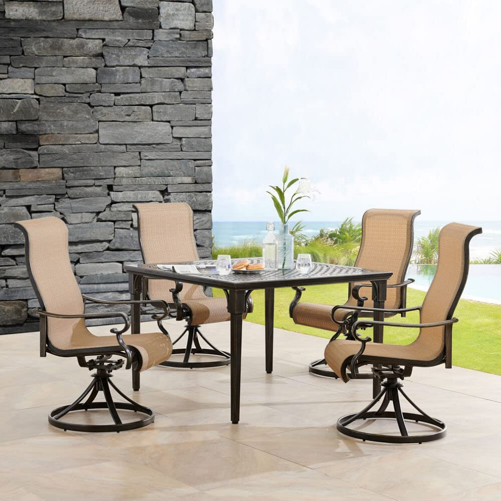 5 Pieces Patio Dining Set  4 Contoured Swiveling Chairs With Large Table  Tan   Traditional   Outdoor Dining Sets   by Decor Love  Houzz