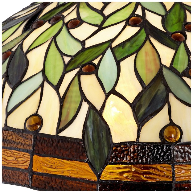 Tall Bronze Leaf And Vine Stained Art Glass Shade For Living Room Bedroom Office House