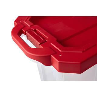 Husky 25 Gal. Latch and Stack Tote in Clear with Red Lid 206234