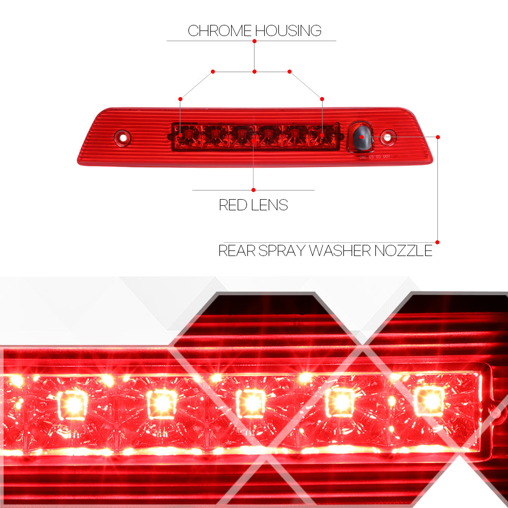 For 2005-2010 Jeep Grand Cherokee Rear LED 3rd Third Brake Light Tail Stop Lamp Chrome Housing Red Lens 06 07 08 09