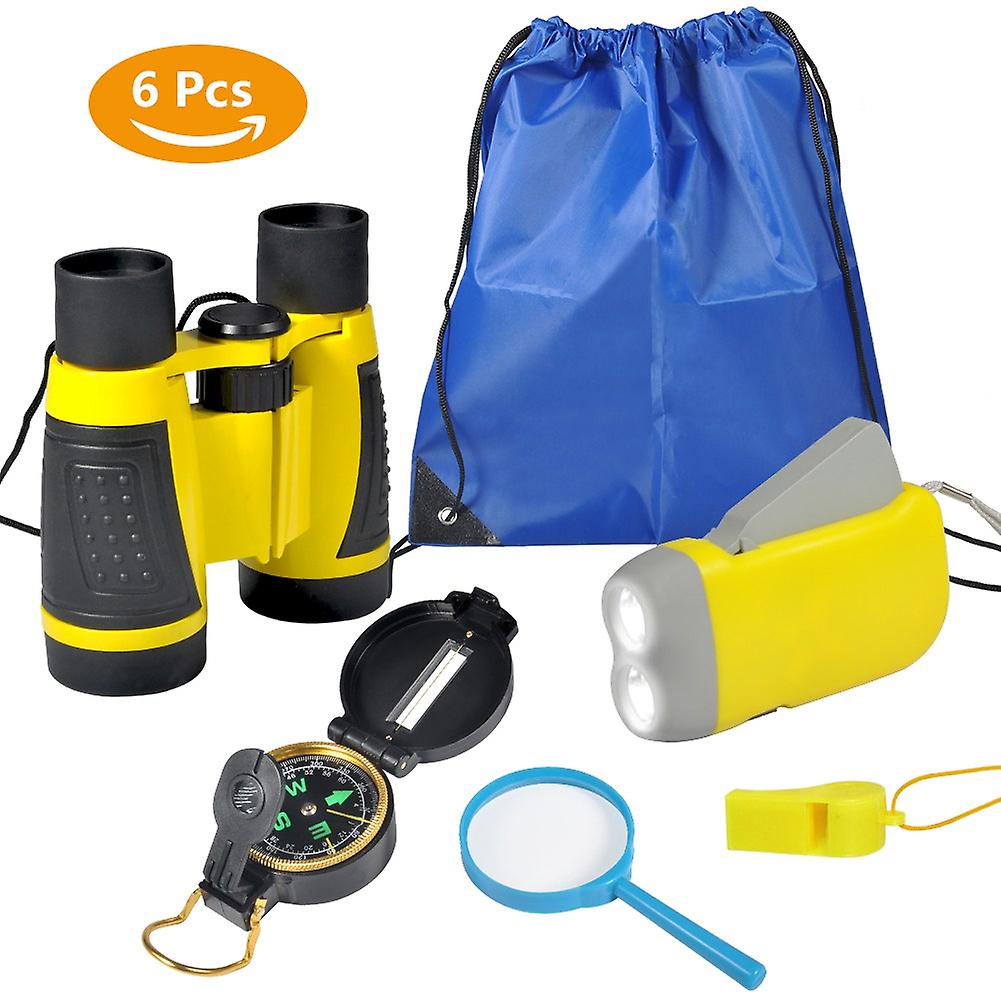 6pcs Outdoor Exploration Binoculars Set Young Kids Educational Gift For Camping Hiking Yellow