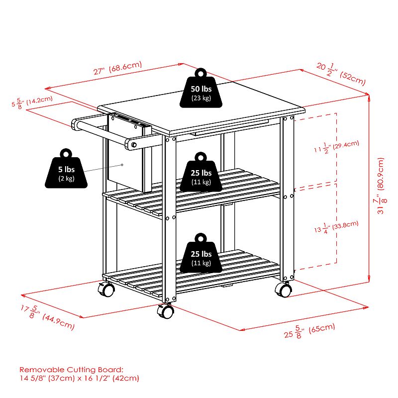 Winsome Knife Block and Cutting Board Kitchen Cart