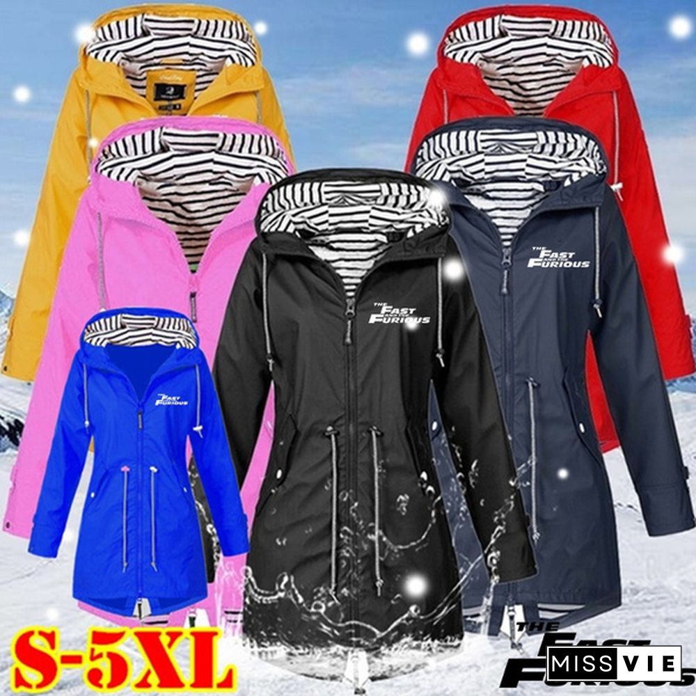 The new fashion Fashion Ladies Double Layer Waterproof Lightweight Rain Jacket Outdoor Hooded Zipper Coats Windproof Mountaineering Jackets for Women Plus Size S-5XL