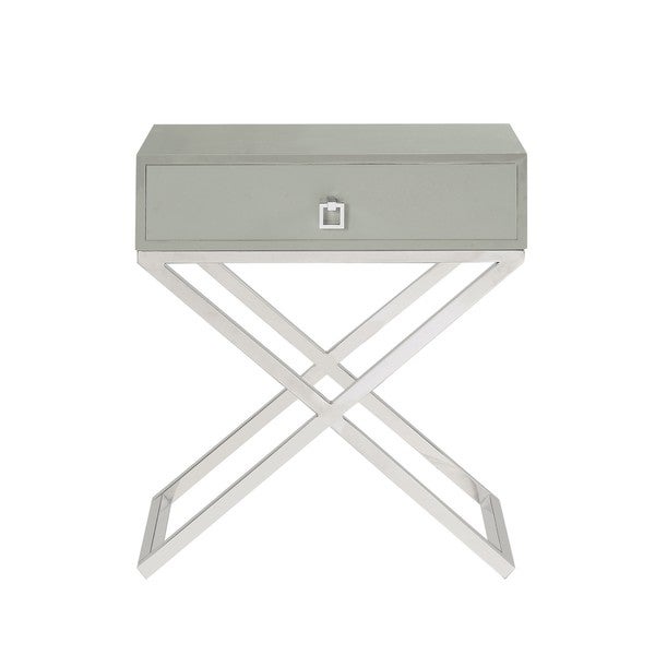 Chic Home Rochester Laquer-finished Stainless Steel/Faux-wood Nightstand Side Table