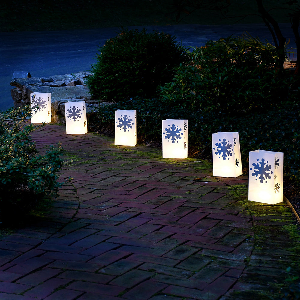 Battery Powered LED Luminaria Kit - Gold Window 12 Count (Snowflake)