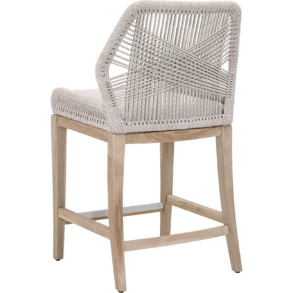 Counter Stool with Rope Back and Wooden Legs， Gray and Brown - 40.5 H x 23.5 W x 22 L Inches