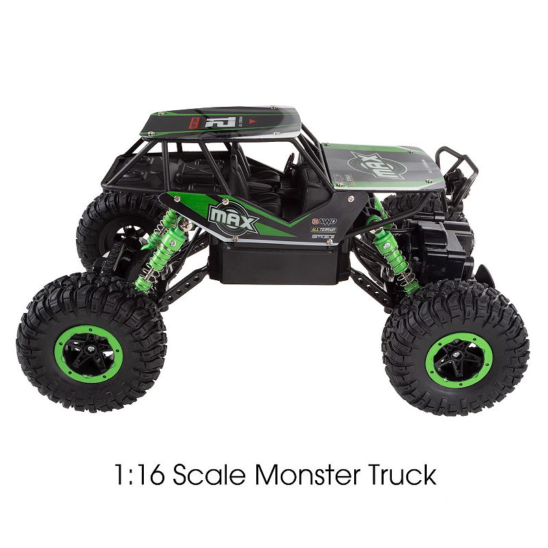 Hey! Play! Remote Control Monster Truck - 116 Scale， 2.4 GHz RC Off-Road Rugged Toy Vehicle with Spring Suspension and Oversized Wheels