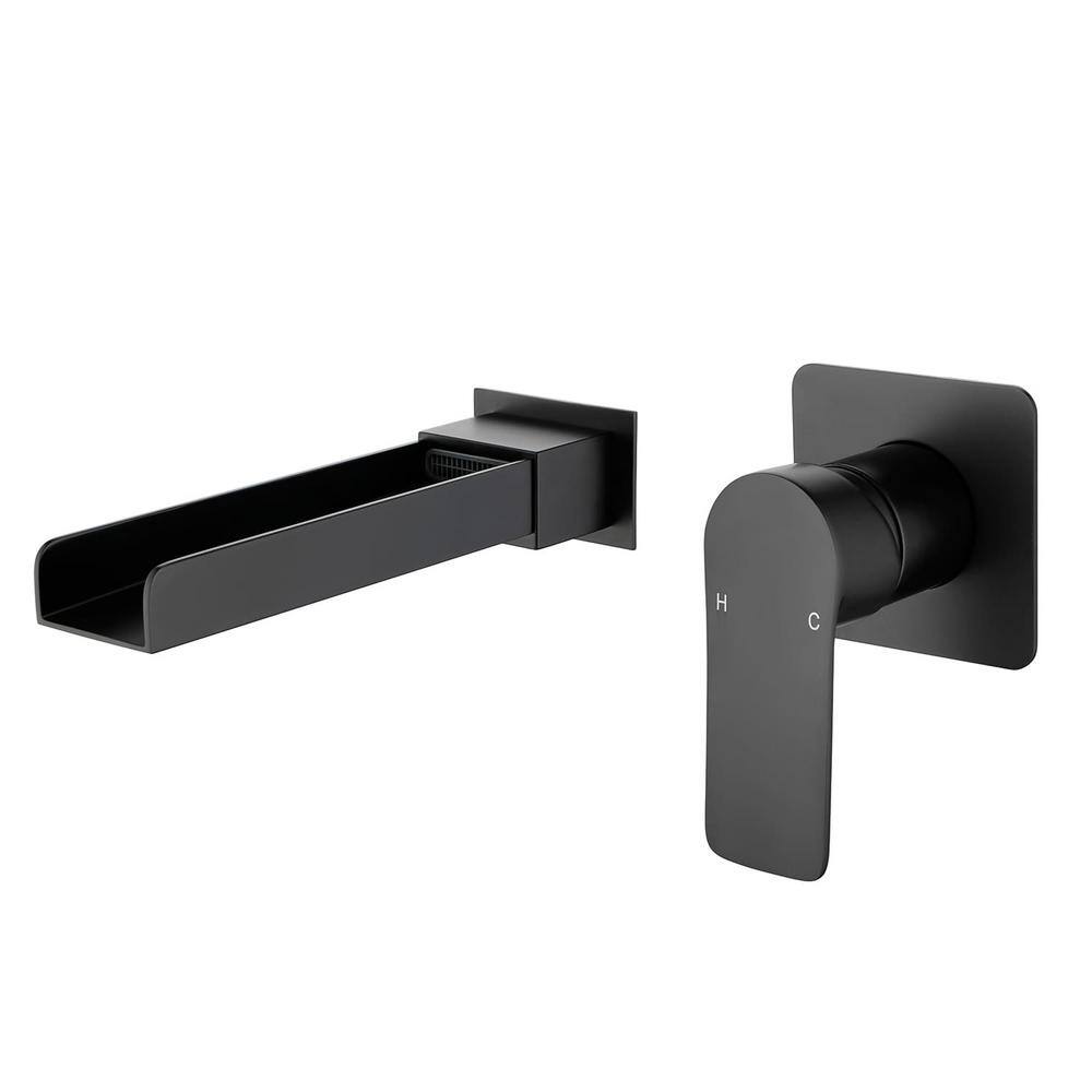 FLG Single-Handle Waterfall Wall-Mount Roman Tub Faucet in Matte Black SS-0033-MB