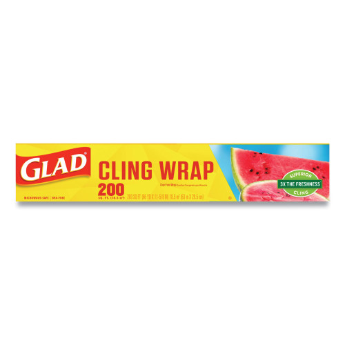 Glad ClingWrap Plastic Wrap， 200 Square Foot Roll， Clear， 12 Rolls/Carton (00020CT)