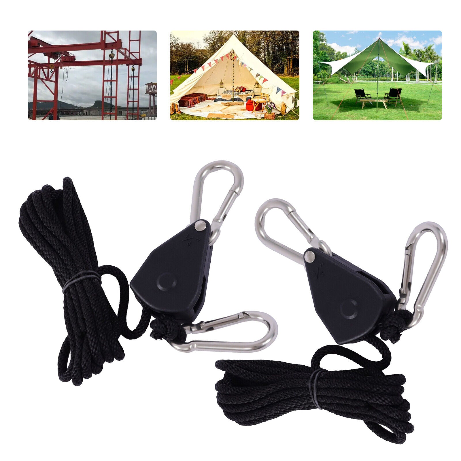 SHZICMY 2Pcs Rope Tie Downs Heavy Duty Rope Lock Adjustable Ratchet Pulley for Kayak Canoe