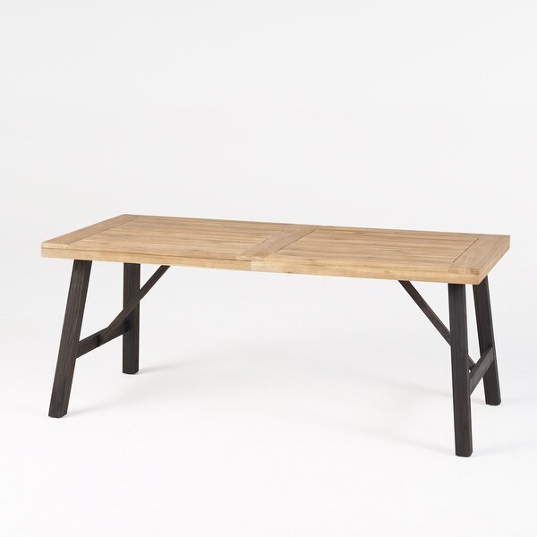 Outdoor Weather Resistant Dining Table with Solid Acacia Wood Tabletop and Slat Panel Design