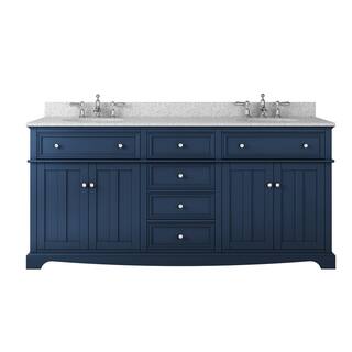 Home Decorators Collection Fremont 72 in. W x 22 in. D x 34 in. H Vanity in Navy Blue With Grey Granite Top and White Sinks TJ-FTV7222BLU