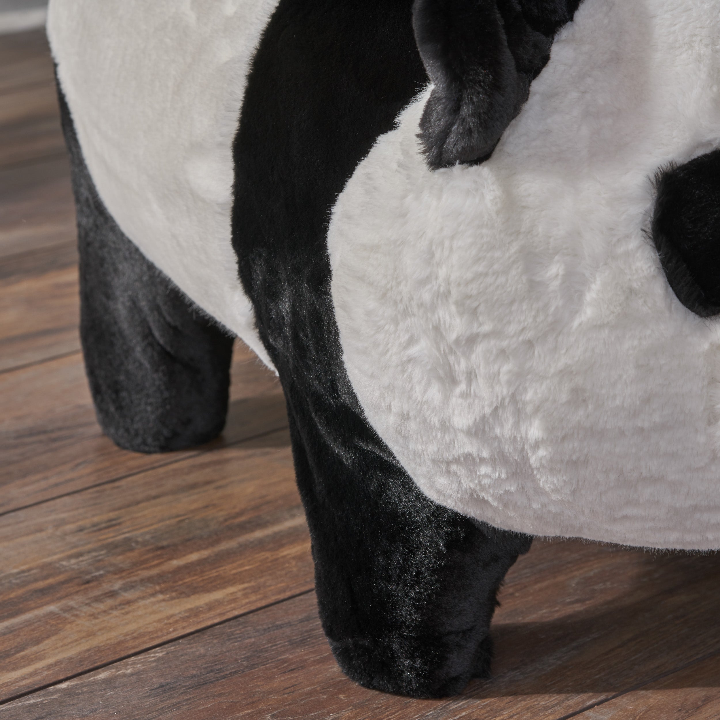 Jom Kid's White and Black Furry Panda Ottoman