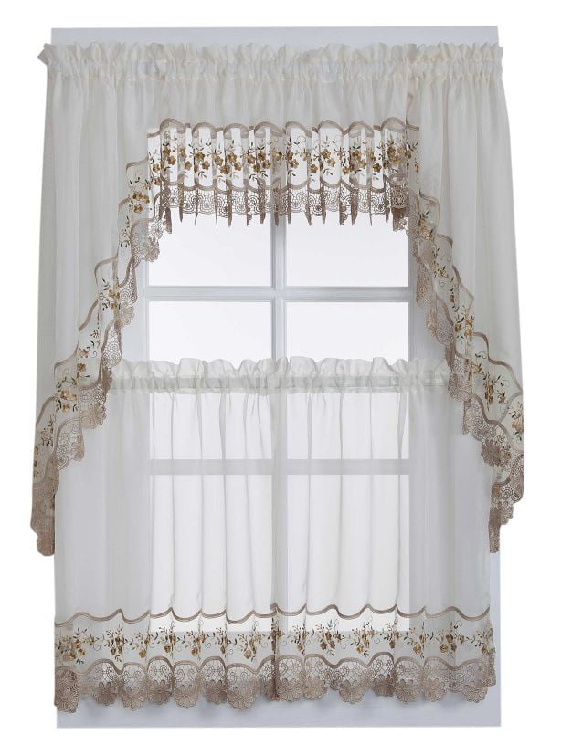 Vintage embroidered gold 24 kitchen curtain tier