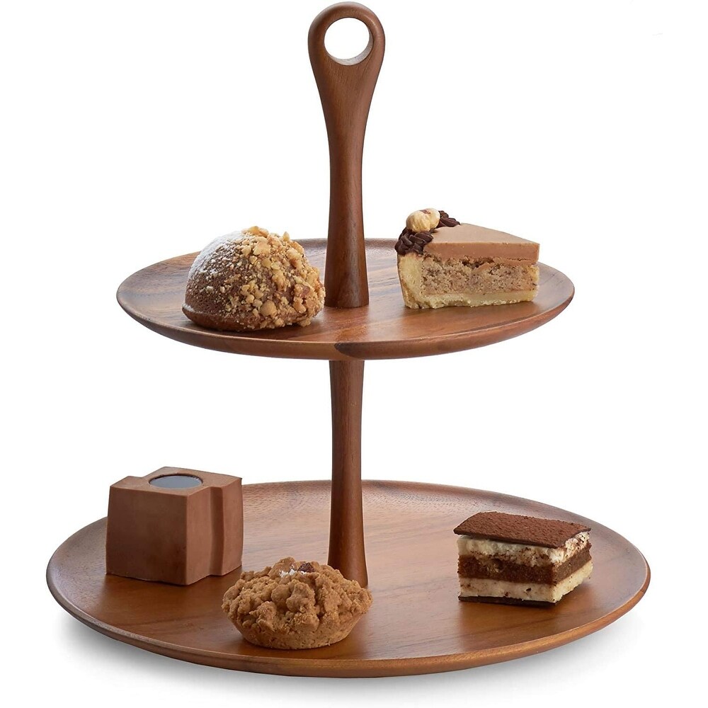 Nambe Skye Wood Tiered Dessert Stand   12.9\