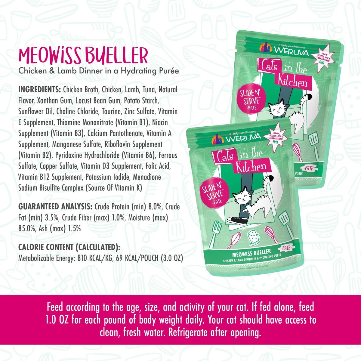 Weruva Cats in the Kitchen Meowiss Bueller with Chicken and Lamb Grain-Free Cat Food Pouches