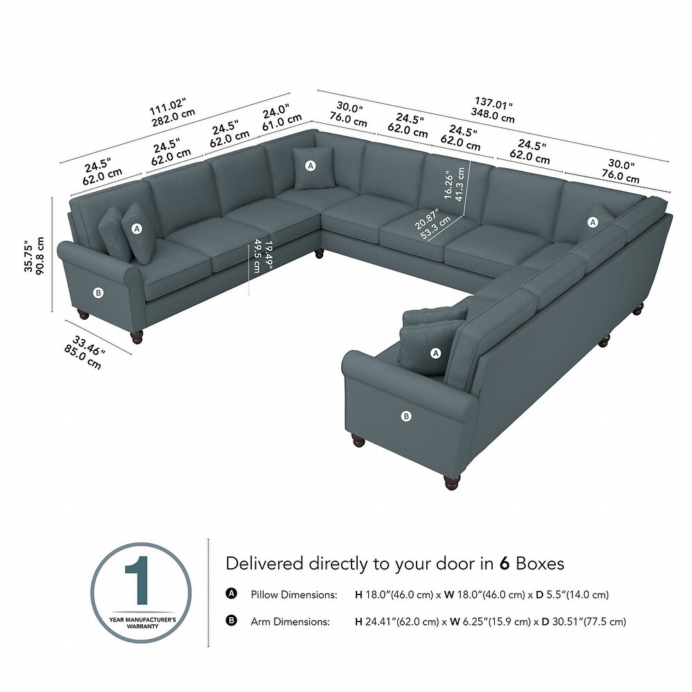 Hudson 137W U Shaped Sectional Couch by Bush Furniture