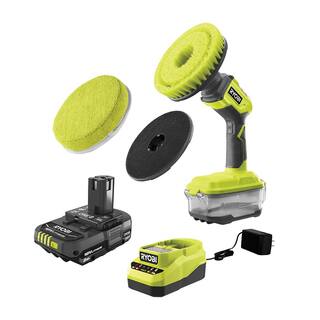 RYOBI ONE+ 18V Cordless Power Scrubber Kit with 2.0 Ah Battery Charger and 6 in. Cloth Microfiber Kit P4510K-A95KMCK1