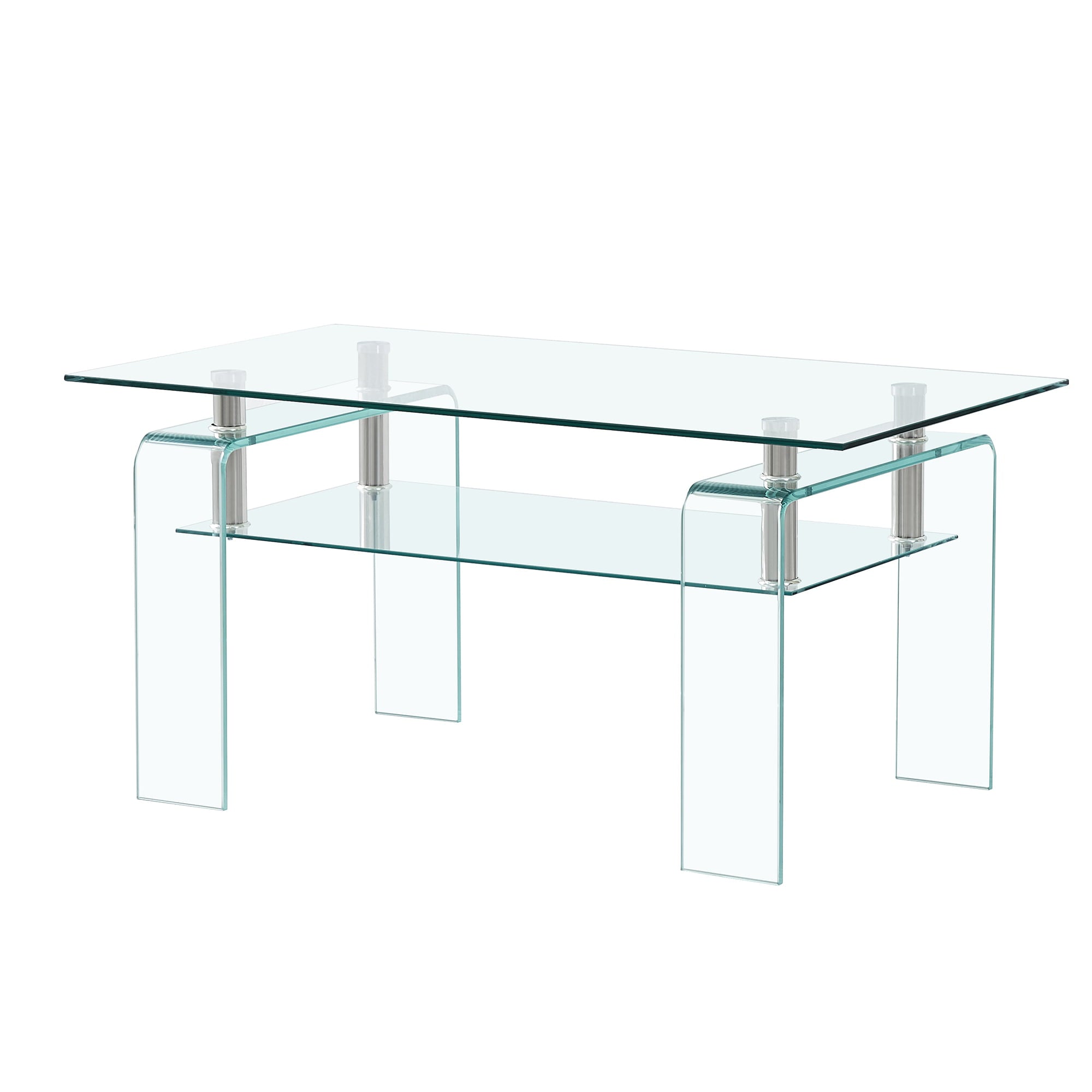 Clear Glass Coffee Table, Tempered Glass Coffee Table for Living Room