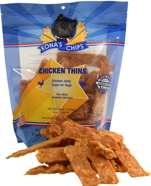 Kona's Chips Chicken Thins Jerky Dog Treats， 16-oz bag