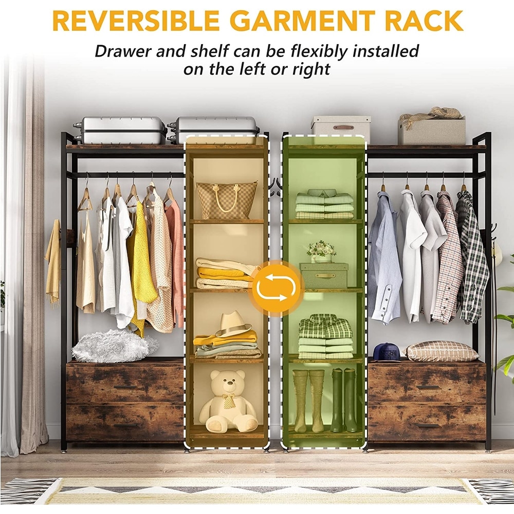 Freestanding Closet Organizer  Clothes Rack with Drawers and Shelves  Heavy Duty Garment Rack