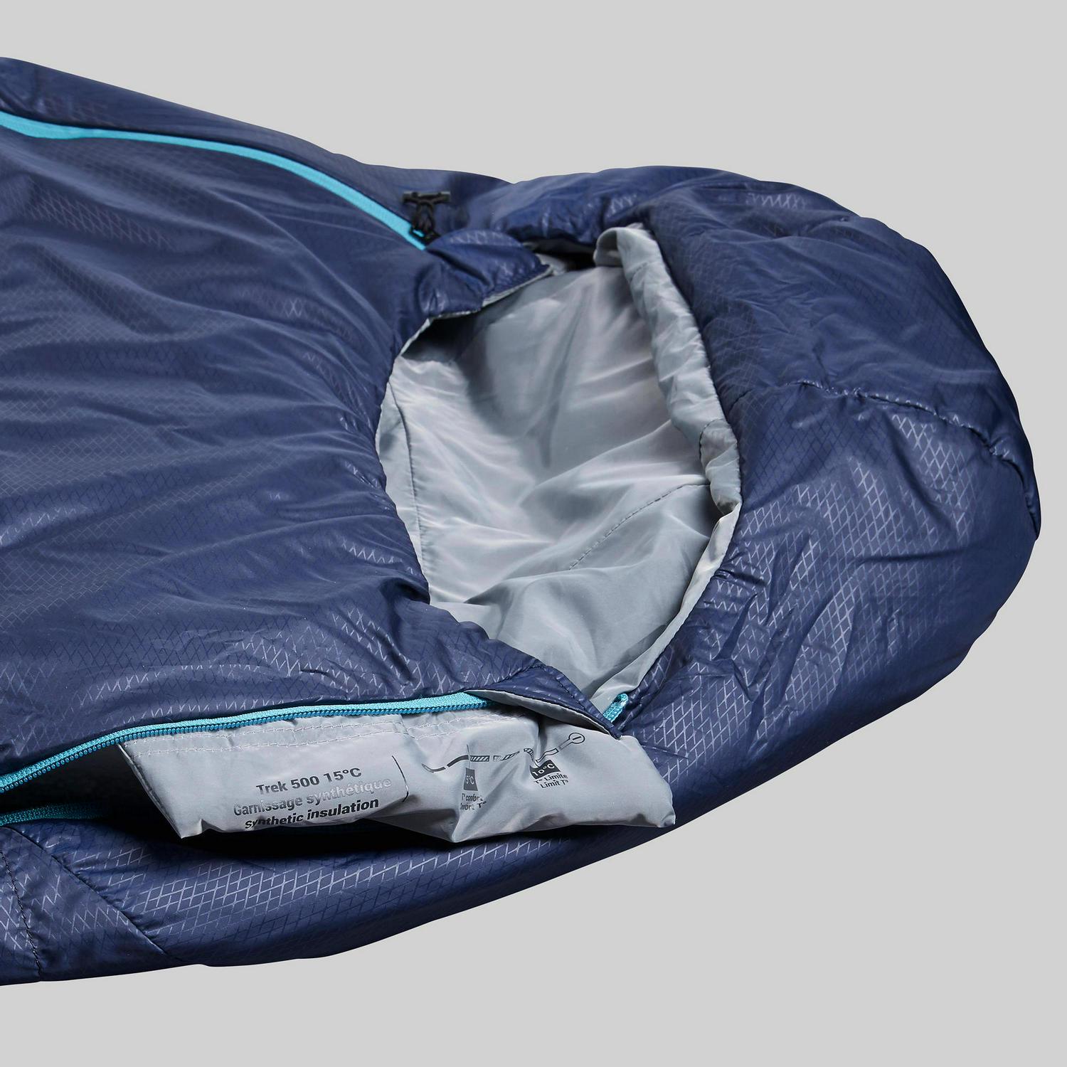 Decathlon  Forclaz Trek 500， 59F Backpacking Mummy Sleeping Bag， Blue