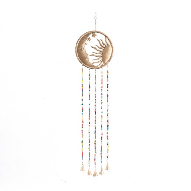 Iron Glam Moon And Sun Windchime With Beaded Strands Brass Olivia amp May