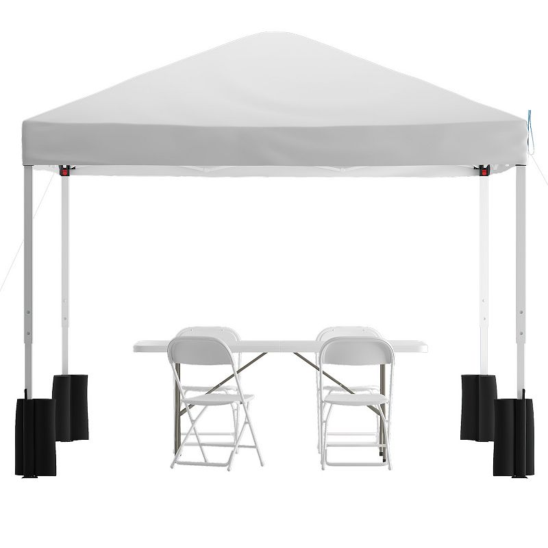 Flash Furniture Otis 10'x10' White Pop-Up Canopy Tent and 6' Folding Table with Wheeled Case Set