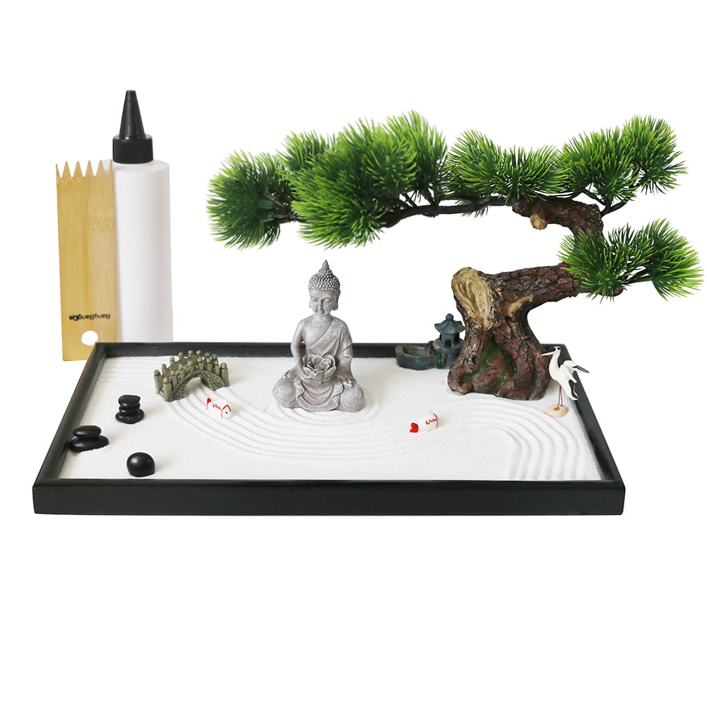 Japanese Tabletop Meditation Buddha Zen Garden Kit Tabletop Rock Sand Garden Office Home Desktop Relaxation Sandbox Decor