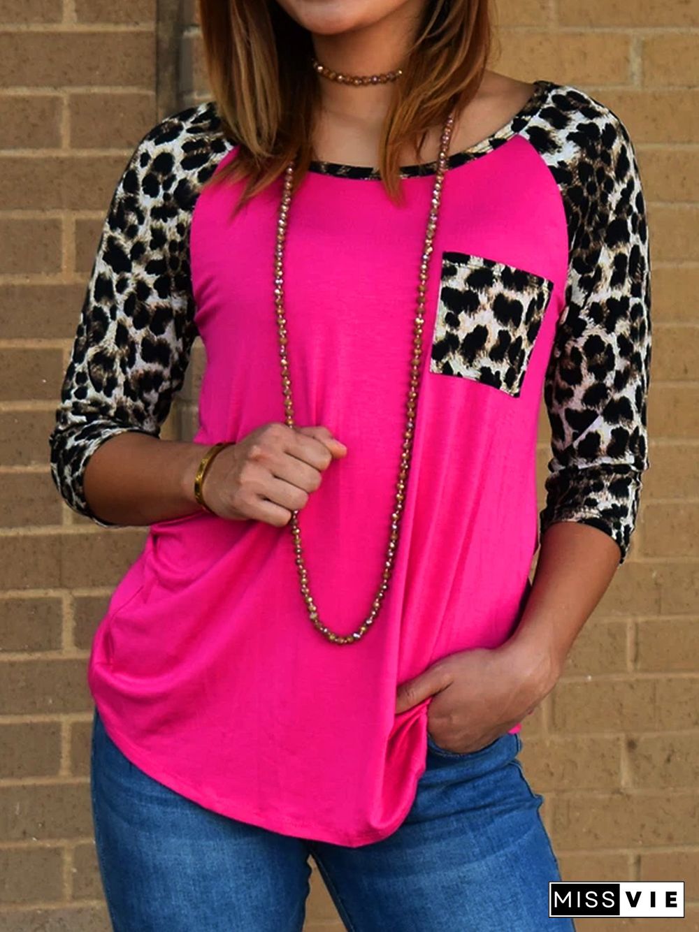 Shift 3/4 Sleeve Crew Neck Leopard T-shirt