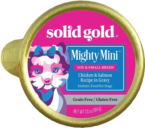 Solid Gold Mighty Mini Chicken， Salmon and Vegetable Recipe in Gravy Grain-Free Small and Medium Breed Dog Food Cups