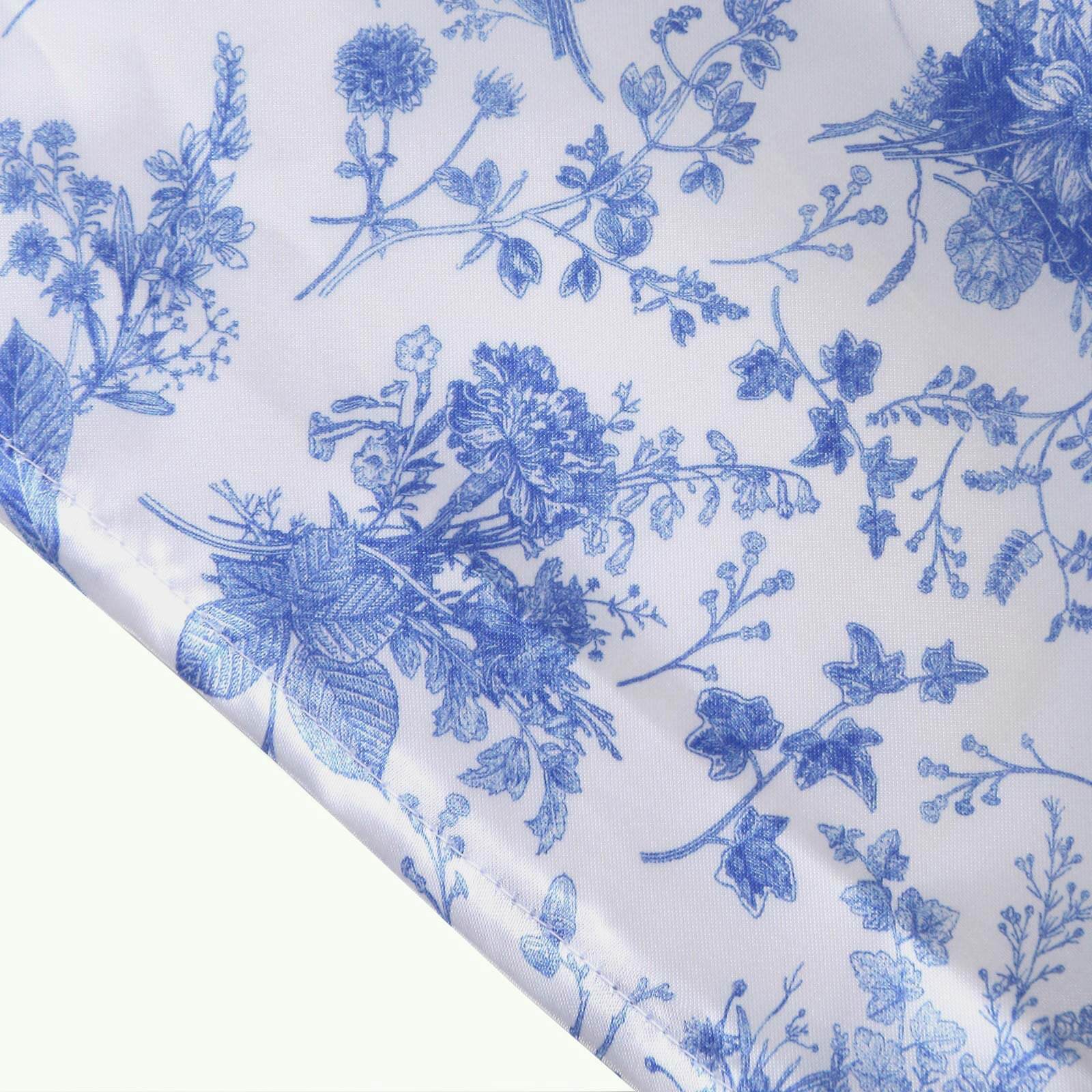 Set of 3 White Blue Satin Chiara Backdrop Stand Covers in French Toile Floral Pattern, Fitted Covers For Round Top Wedding Arches - 5ft,6ft,7ft