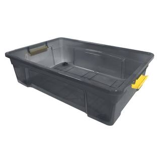 Modern Homes 7.4 Gal. Storage Box Translucent in Grey Bin with Yellow Handles with cover 22143