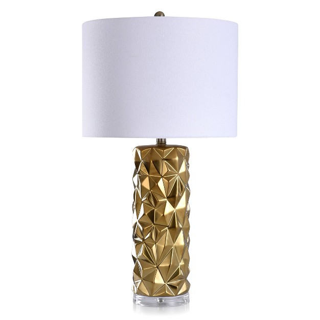 Zara Contemporary Ceramic Table Lamp With Clear Acrylic Base And Kelowna Shade Gold white Stylecraft